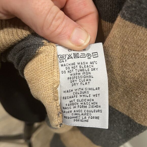 GANT Cotton Cashmere V-Neck Pullover Sweater Jumper Tan Gray Stripe Men's Large - Picture 7 of 7